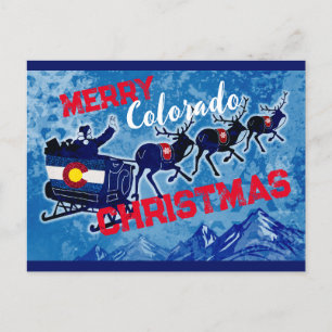 Merry Colorado glitter flag Christmas postcard