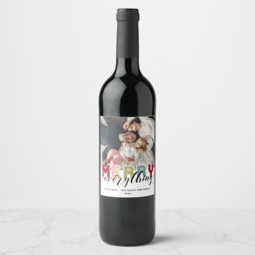 Merry colorful Holiday Photo Wine Label