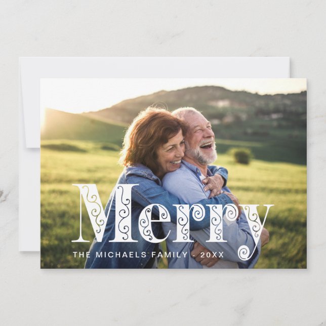 Merry Coral Swirls Photo Christmas Holiday Card (Front)