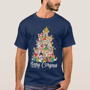 Merry Corgi Santa Hat Christmas Tree Fairy Lights  T-Shirt