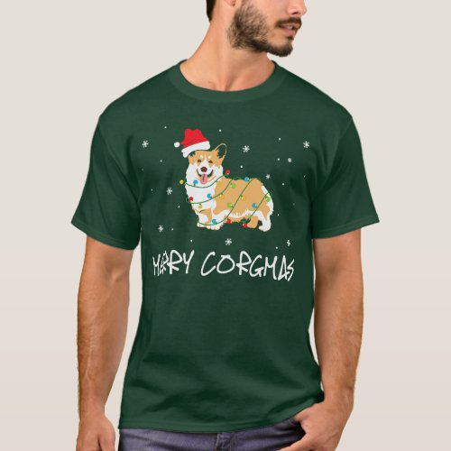 Merry Corgimas Pembroke Welsh Corgi Wearing Santa  T_Shirt