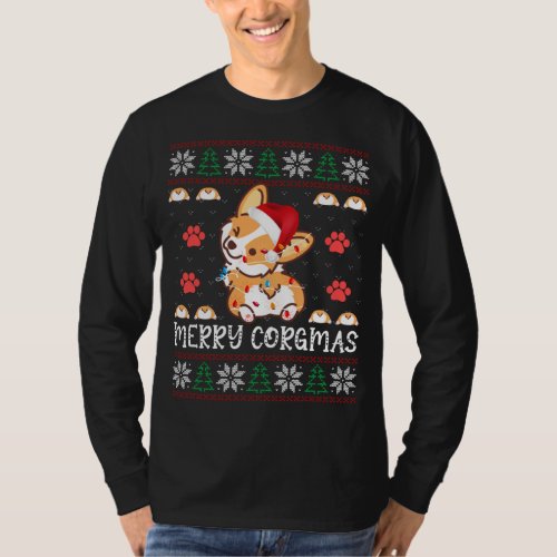 Merry Corgmas Santa Claus Corgi Dog Xmas Tree Ugly T_Shirt