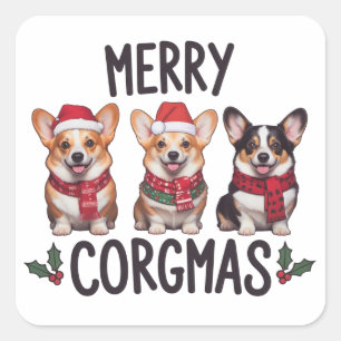 Merry Corgmas Santa Hat Christmas Corgi Dog Mom Square Sticker