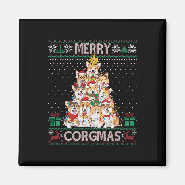 Merry Corgmas Ugly Sweater Funny Corgi Christmas T Magnet (Front)