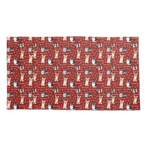 Merry Corgmess Text _ Christmas Corgi red pattern Pillow Case