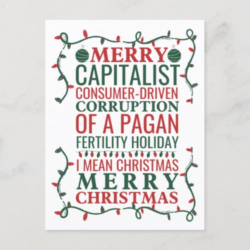 Merry Corruption Of  A Pagan Holiday Santa Gift T Holiday Postcard