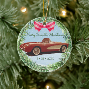 Merry Corvette Christmas Ceramic Ornament