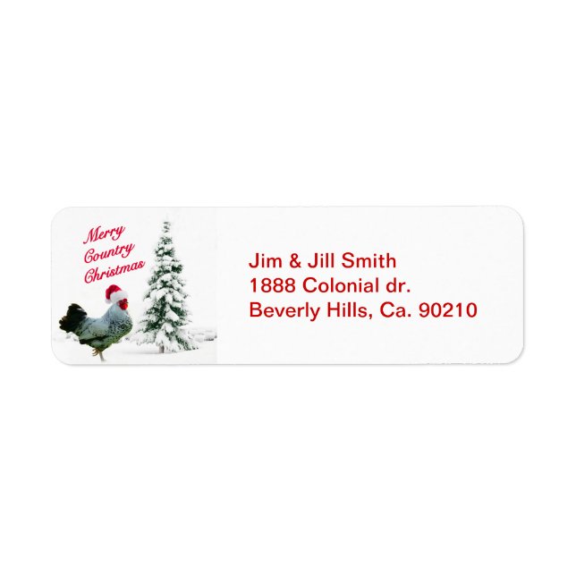 Merry Country Christmas Chicken With Santa Hat Label (Front)