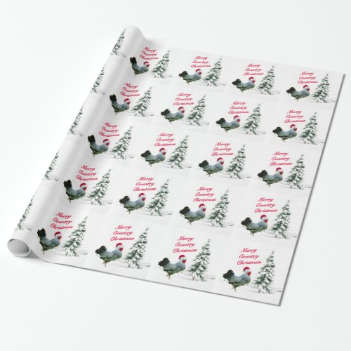 Merry Country Christmas Chicken With Santa Hat Wrapping Paper