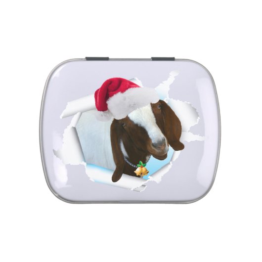 Merry Country Christmas Goat With Santa Hat & Bell Jelly Belly Candy Tin (Top)