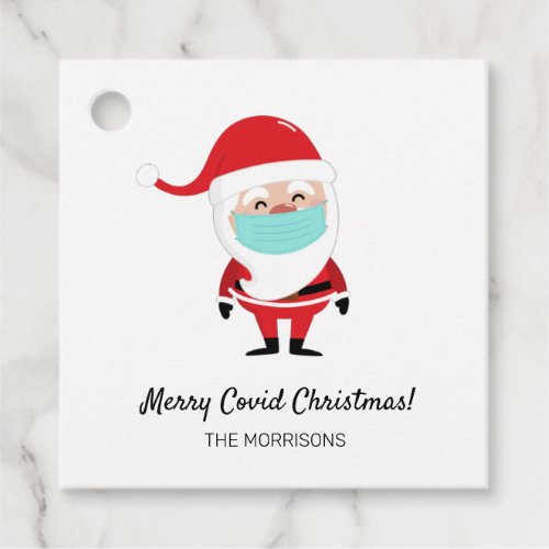 Merry Covid Christmas Santa Claus Wearing Facemask Favor Tags