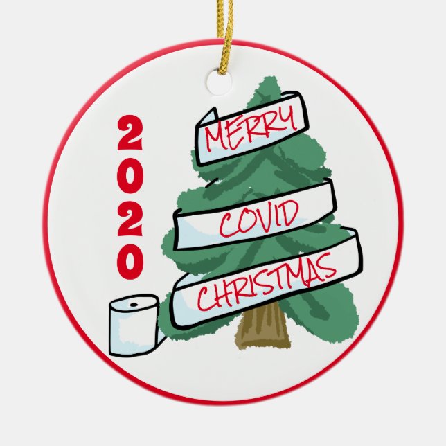 Merry Covid Christmas Toilet Paper Garland 2020 Ceramic Ornament (Front)
