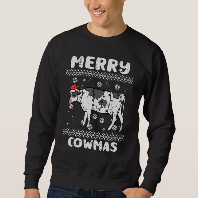 Merry Cowmas  Animal Ugly Christmas Xmas Men Women Sweatshirt (Front)