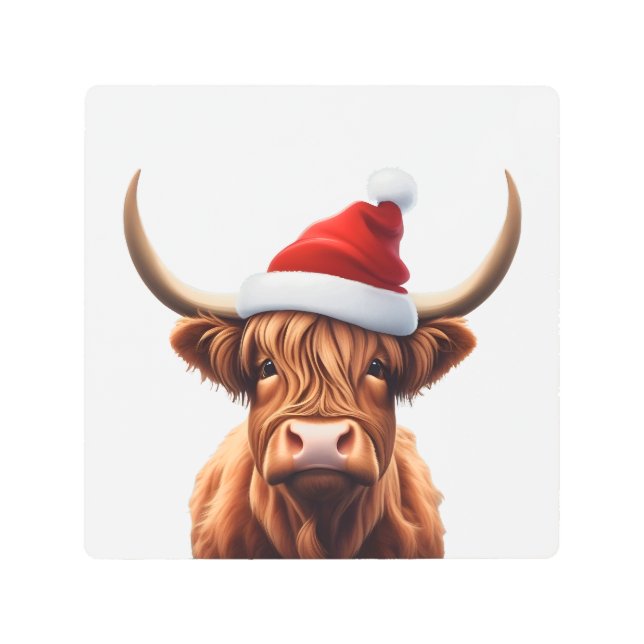 Merry Cowmas Cute Christmas Santa Calf Xmas Metal Print (Front)