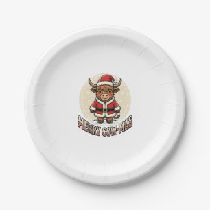 Merry Cowmas Highland Cow Christmas Shirt Design_1 Paper Plates