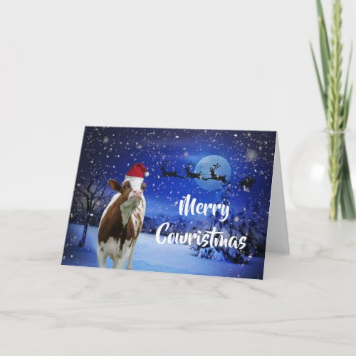 Merry Cowristmas Santa Cow Holiday Card