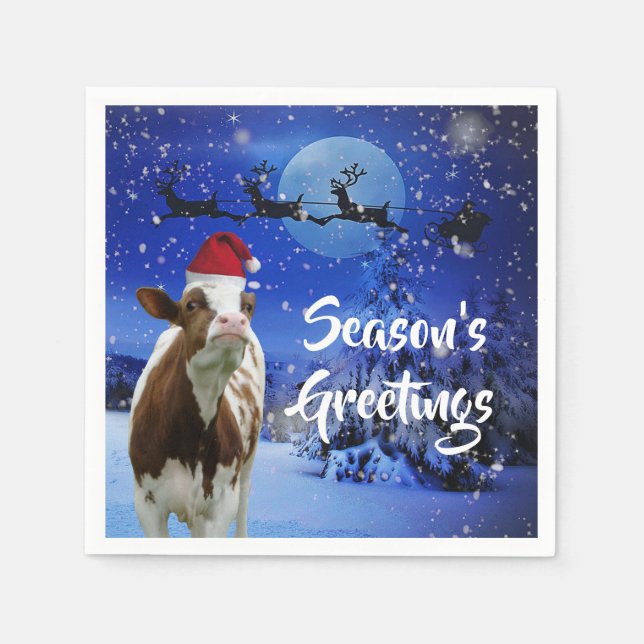 Merry Cowristmas Santa Cow Holiday Napkins (Front)