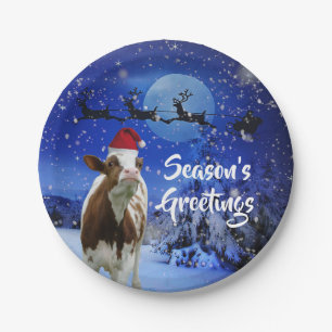 Merry Cowristmas Santa Cow Holiday Paper Plates