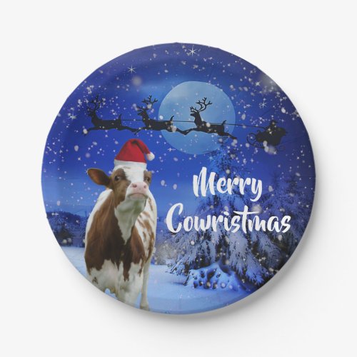 Merry Cowristmas Santa Cow Holiday Paper Plates