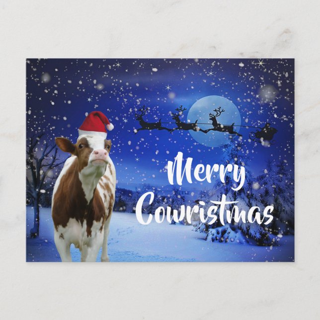 Merry Cowristmas Santa Cow Holiday Postcard (Front)