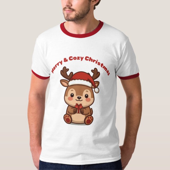 Merry & Cozy Christmas Kawaii Reindeer T-Shirt (Front)