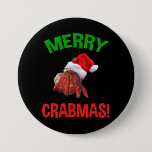 Merry Crabmas! Funny Christmas Hermit Crab Lover Button