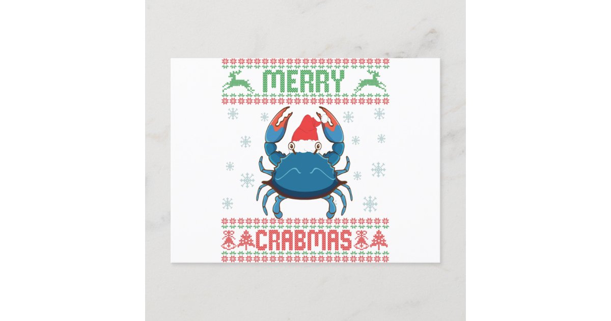 Merry Crabmas Funny Crab Ugly Christmas Sweater Postcard Zazzle