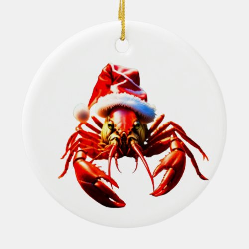 Merry Crawfish Christmas Ceramic Ornament