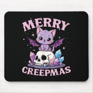 Merry Creepmas Cat Pastel Goth Christmas Skull For Mouse Pad