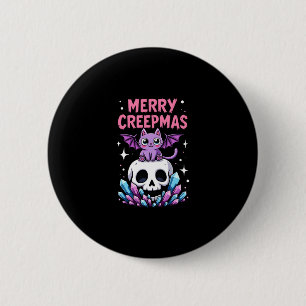 Merry Creepmas Cat Pastel Goth Christmas Skull T-S Button
