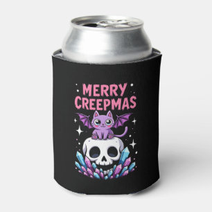 Merry Creepmas Cat Pastel Goth Christmas Skull T-S Can Cooler