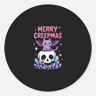 Merry Creepmas Cat Pastel Goth Christmas Skull T-S Classic Round Sticker