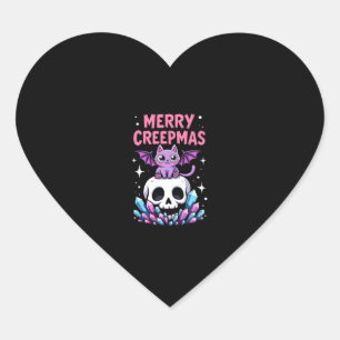 Merry Creepmas Cat Pastel Goth Christmas Skull T-S Heart Sticker