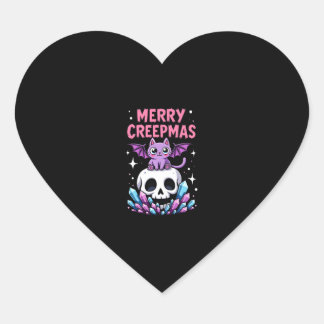 Merry Creepmas Cat Pastel Goth Christmas Skull T-S Heart Sticker