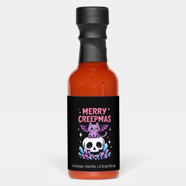 Merry Creepmas Cat Pastel Goth Christmas Skull T-S Hot Sauces (Front)