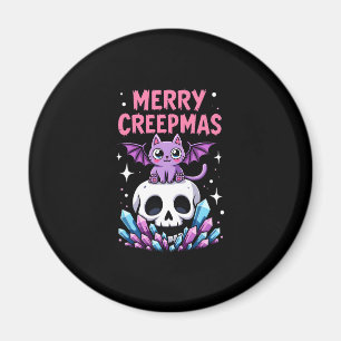 Merry Creepmas Cat Pastel Goth Christmas Skull T-S Magnet
