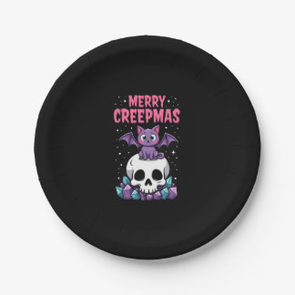 Merry Creepmas Cat Pastel Goth Christmas Skull T-S Paper Plates