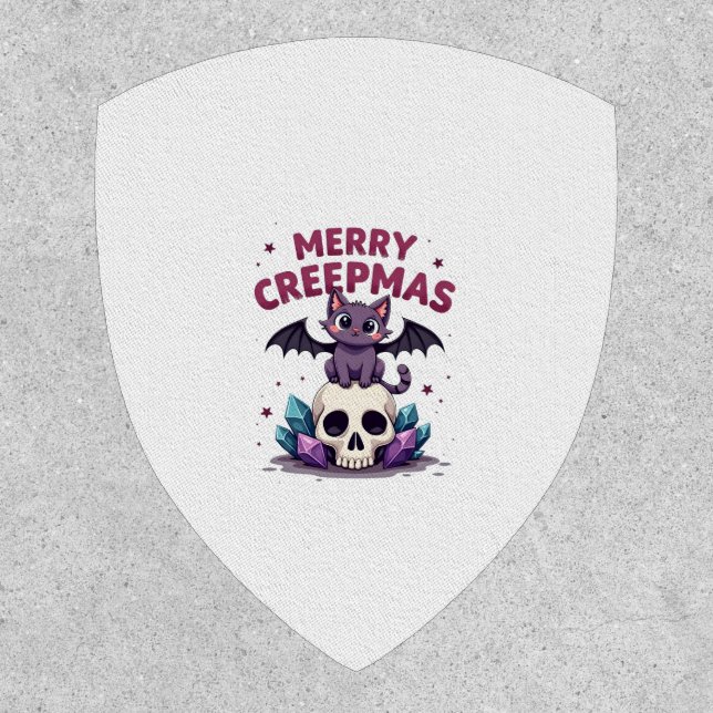 Merry Creepmas Cat Pastel Goth Christmas Skull T-S Patch (Front)