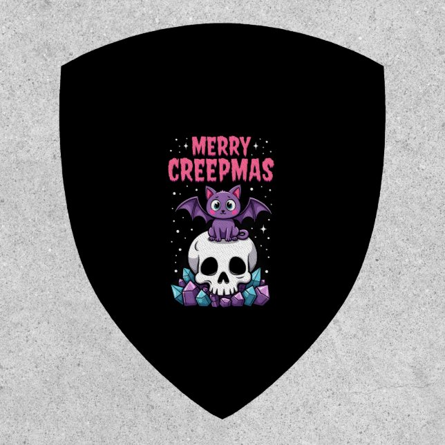 Merry Creepmas Cat Pastel Goth Christmas Skull T-S Patch (Front)