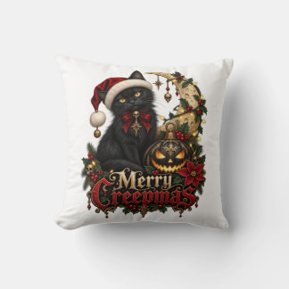 Merry Creepmas Gothic Black Cat Throw Pillow