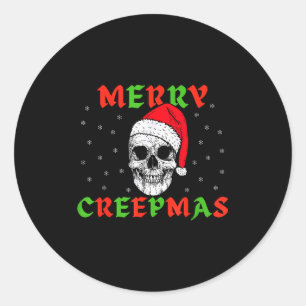 Merry Creepmas Gothic Christmas Skeleton Skull In Classic Round Sticker