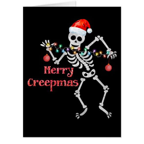 Merry Creepmas Skeleton Santa Skull Xmas Tree Fun Card