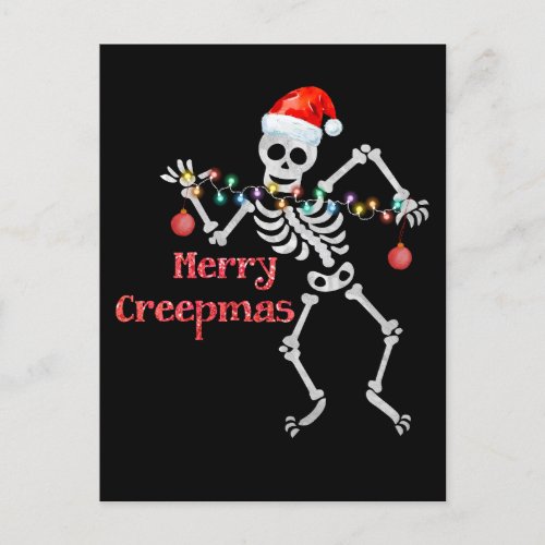 Merry Creepmas Skeleton Santa Skull Xmas Tree Fun Holiday Postcard