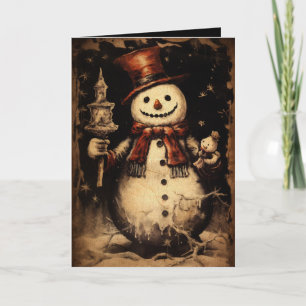 Merry Creepmas Spooky Snowman Gothic Vintage Card