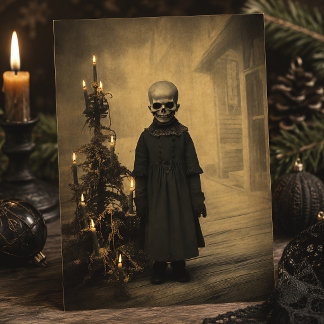 Merry Creepmas Victorian Skeleton Gothic Christmas Postcard
