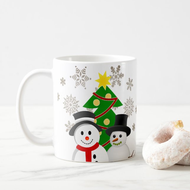 Merry Crhistmas Snowman Personalized  Coffee Mug (With Donut)