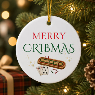  Merry Cribbage Christmas personalized game lover  Ceramic Ornament