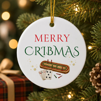 Merry Cribbage Christmas personalized game lover Ceramic Ornament