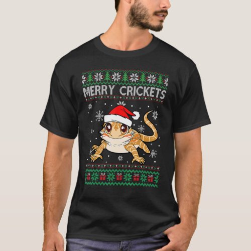 Merry Crickets Bearded Dragon Christmas Pajama Ugl T_Shirt