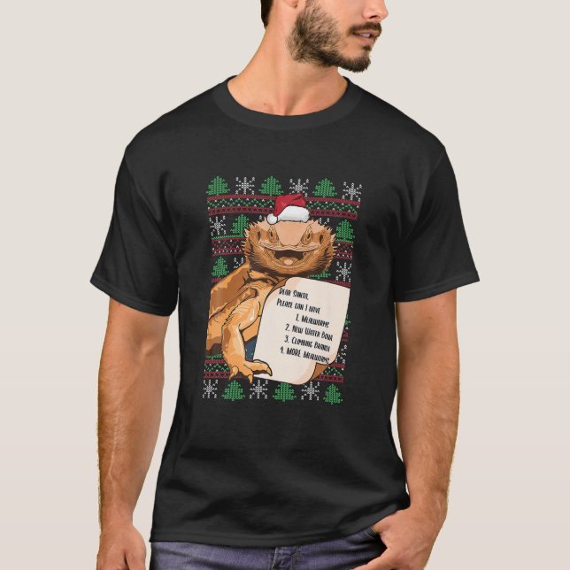 Merry Crickets Bearded Dragon Ugly Christmas Pajam T-Shirt (Front)
